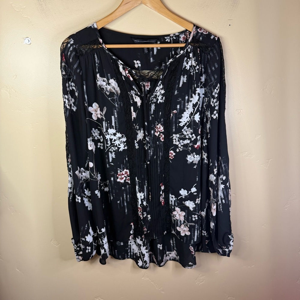 White House Black Market Size 12‎ Peasant Floral Flowy Blouse Cottagecore Office